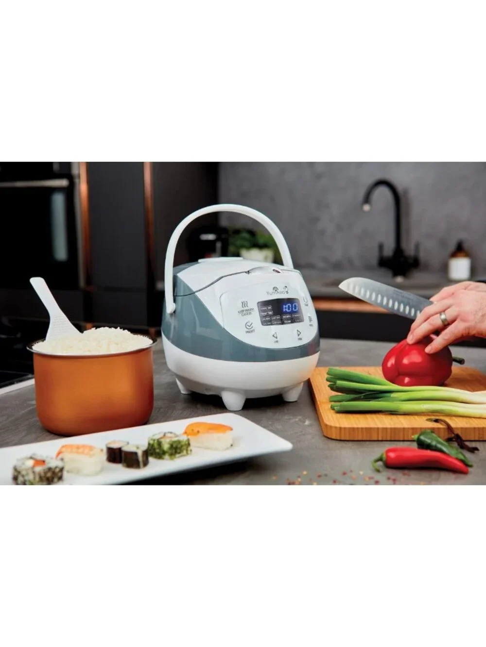 Compact Mini Rice Cooker with Ninja Ceramic Bowl, Fuzzy Logic, 4 Cooking